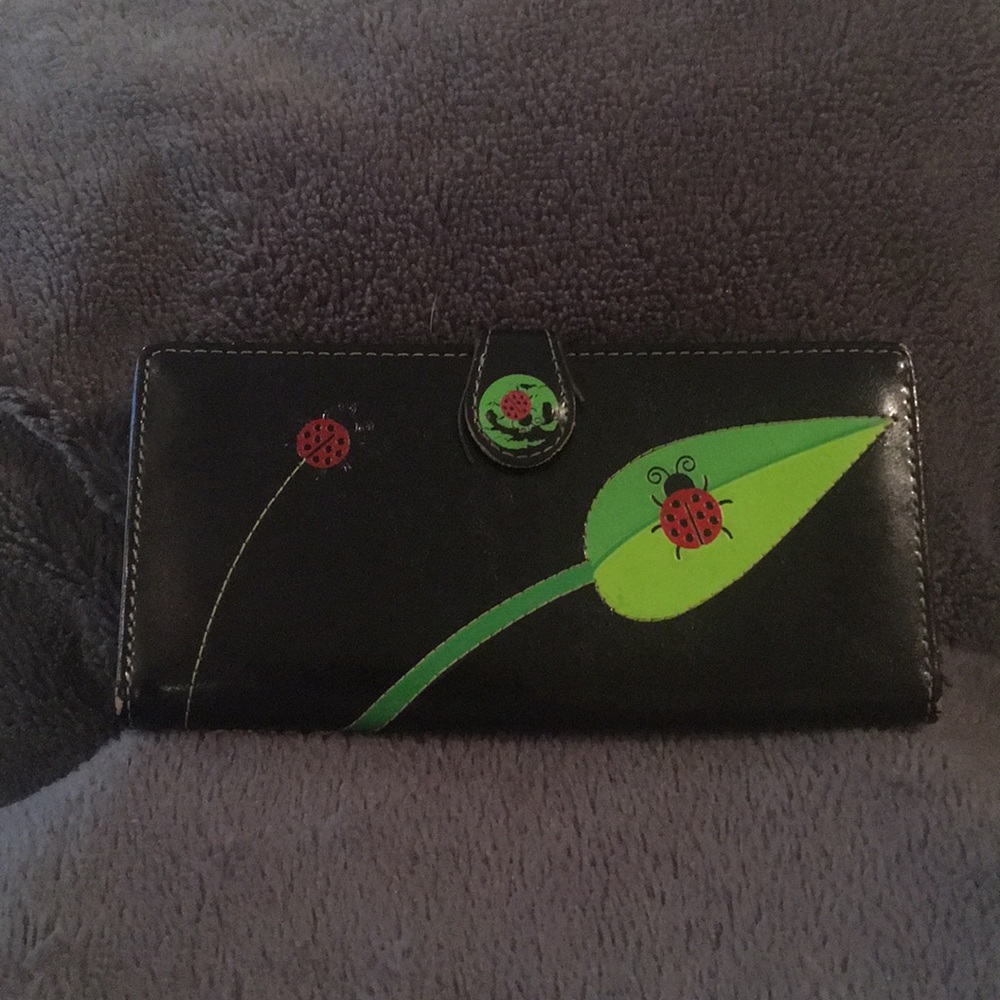 🐞$5 Black leather wallet with ladybug design